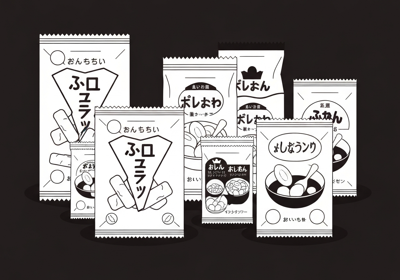 japan-snacks-monochrome-ink